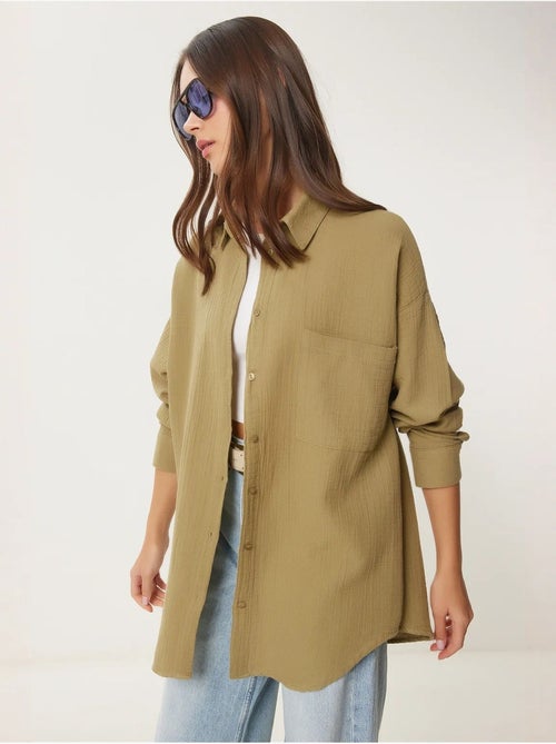 Camisa oversize em algodão texturado com bolso istanbul - Kiabi Camisa oversize em algodão texturado com bolso istanbul - Kiabi