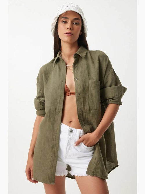 Camisa oversize em algodão texturado com bolso istanbul - Kiabi Camisa oversize em algodão texturado com bolso istanbul - Kiabi