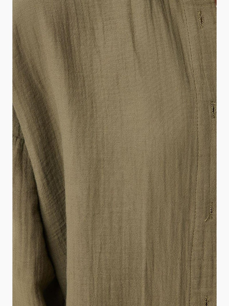 Camisa oversize em algodão texturado com bolso istanbul Verde cáqui - Kiabi