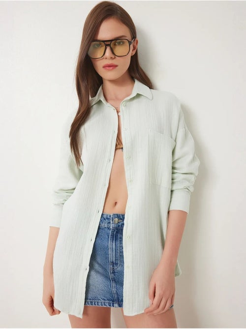 Camisa oversize em algodão texturado com bolso istanbul - Kiabi Camisa oversize em algodão texturado com bolso istanbul - Kiabi