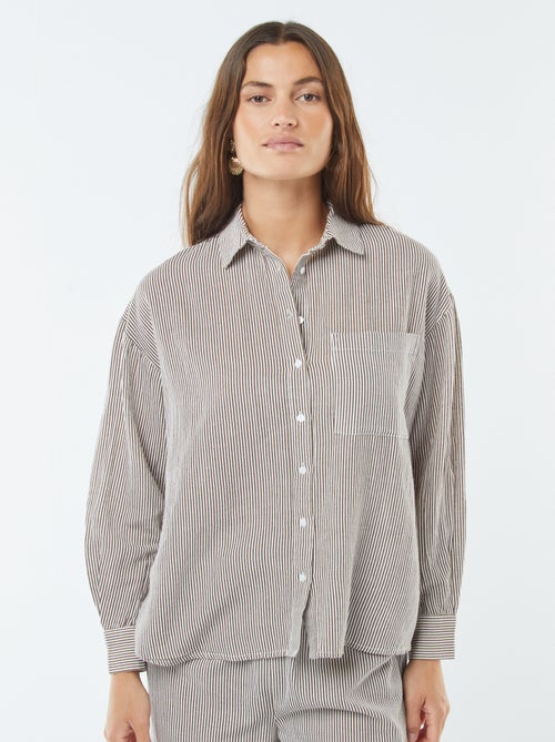 Camisa oversize em linho às riscas - Kiabi