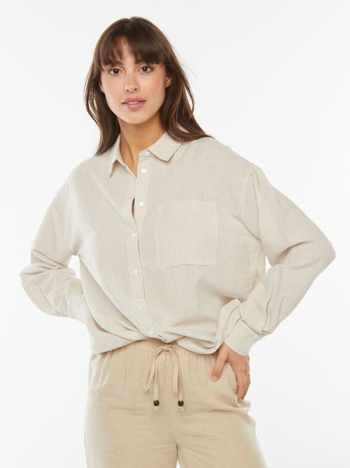 Camisa oversize em linho às riscas - Kiabi