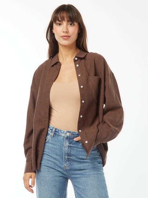 Camisa oversize em linho às riscas - Kiabi