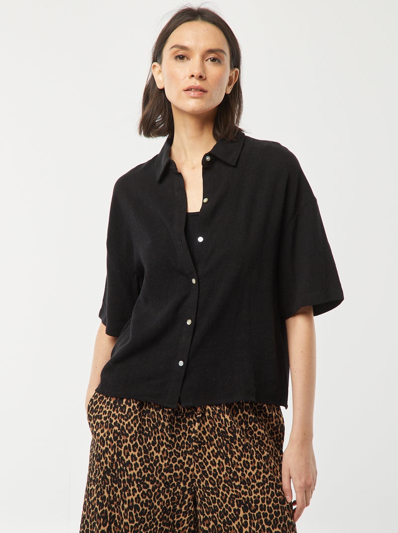 Camisa oversize em linho Preto - Kiabi