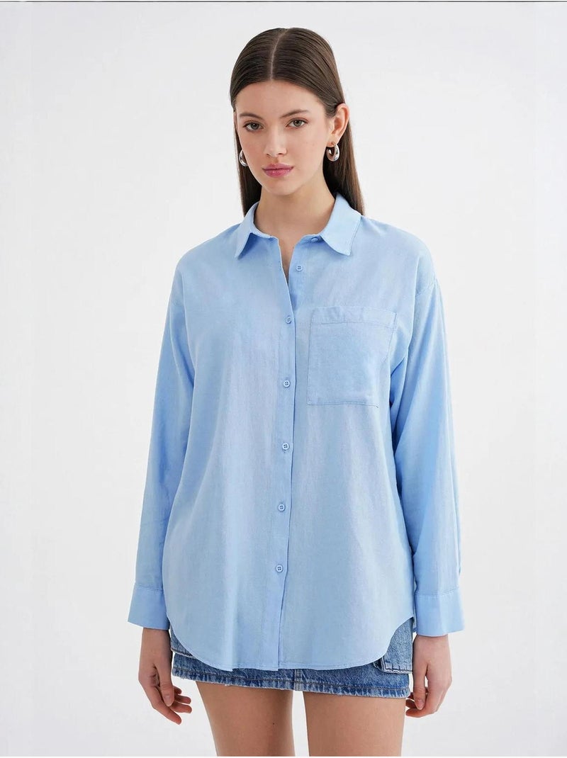 Camisa oversize em mistura de linho mixray Azul-céu - Kiabi