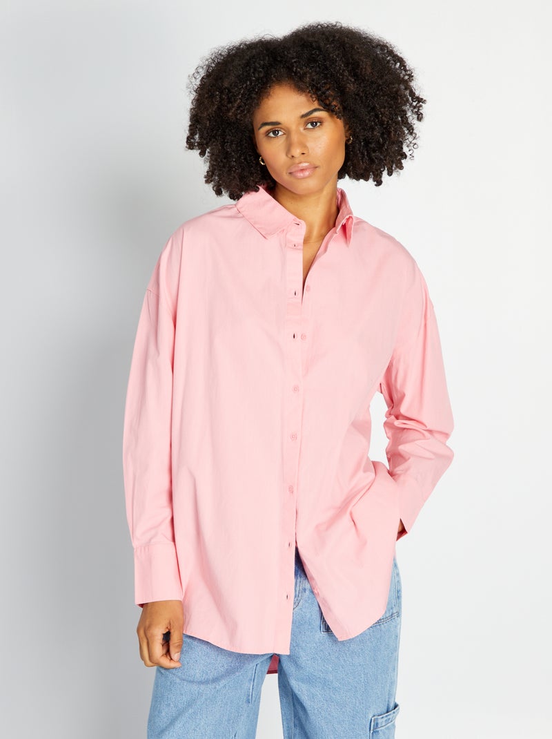 Camisa oversize em popelina Rosa - Kiabi