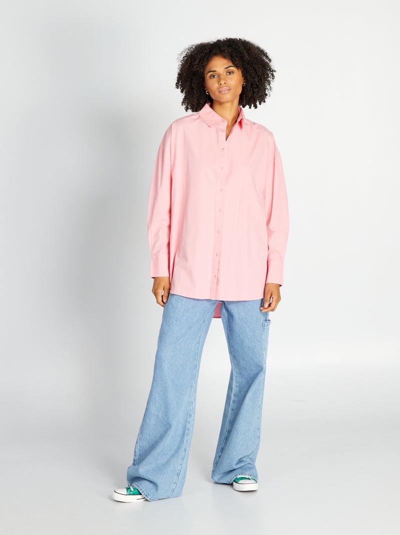 Camisa oversize em popelina Rosa - Kiabi