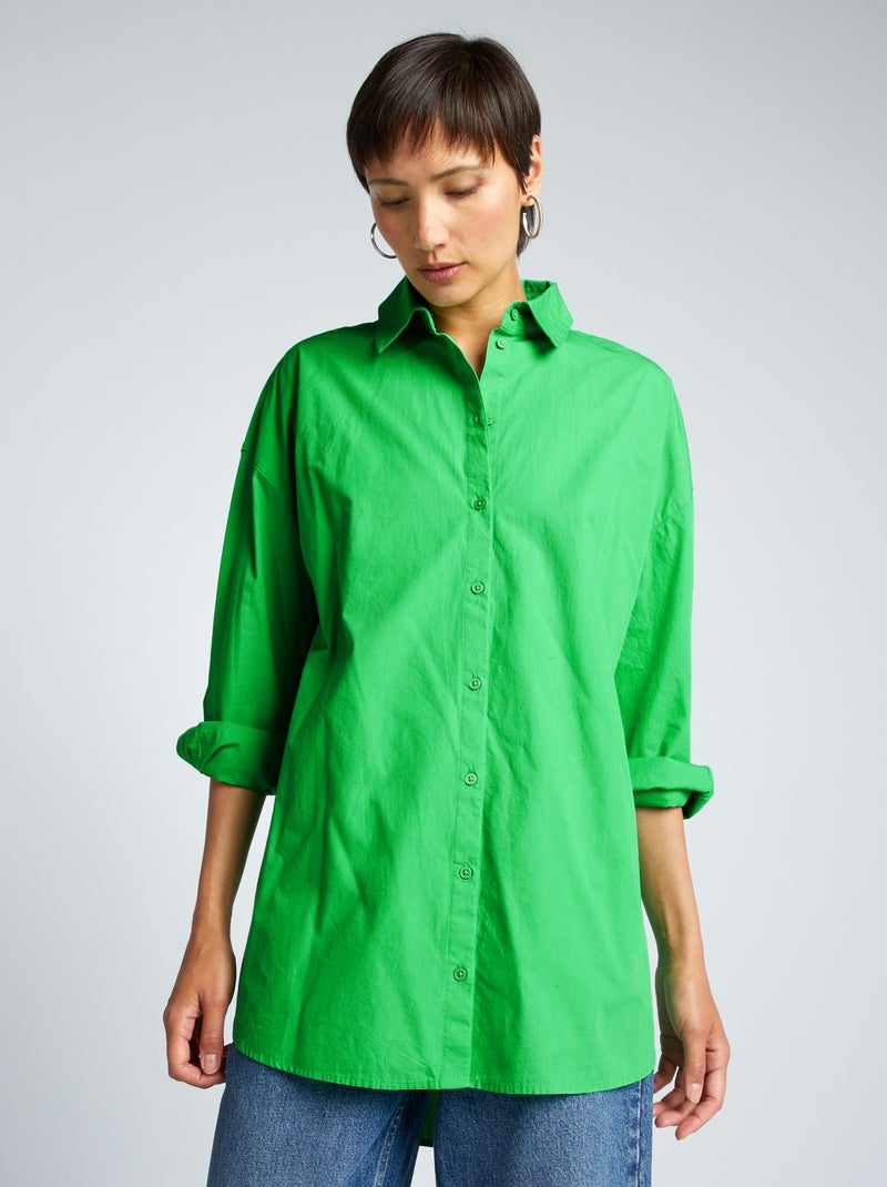 Camisa oversize em popelina Verde - Kiabi