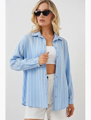 Camisa oversize texturizada às riscas com fecho de botões bdart