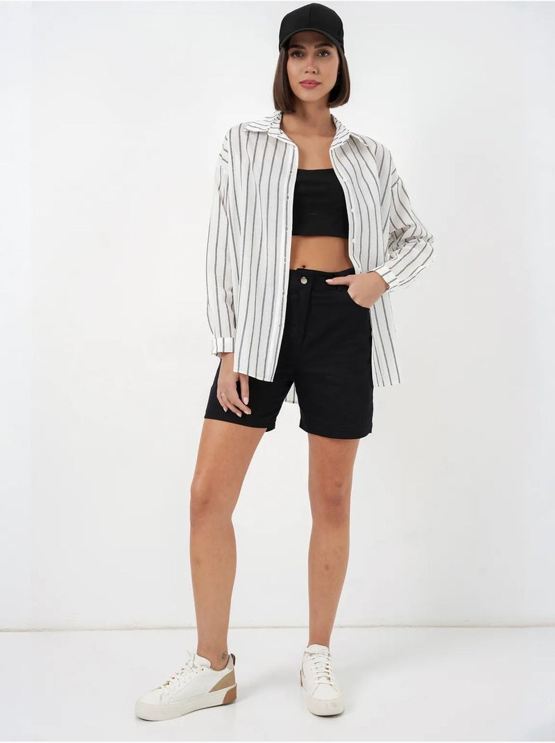 Camisa oversize texturizada às riscas com fecho de botões bdart Branco - Kiabi