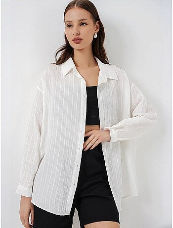 Camisa oversize texturizada às riscas com fecho de botões bdart