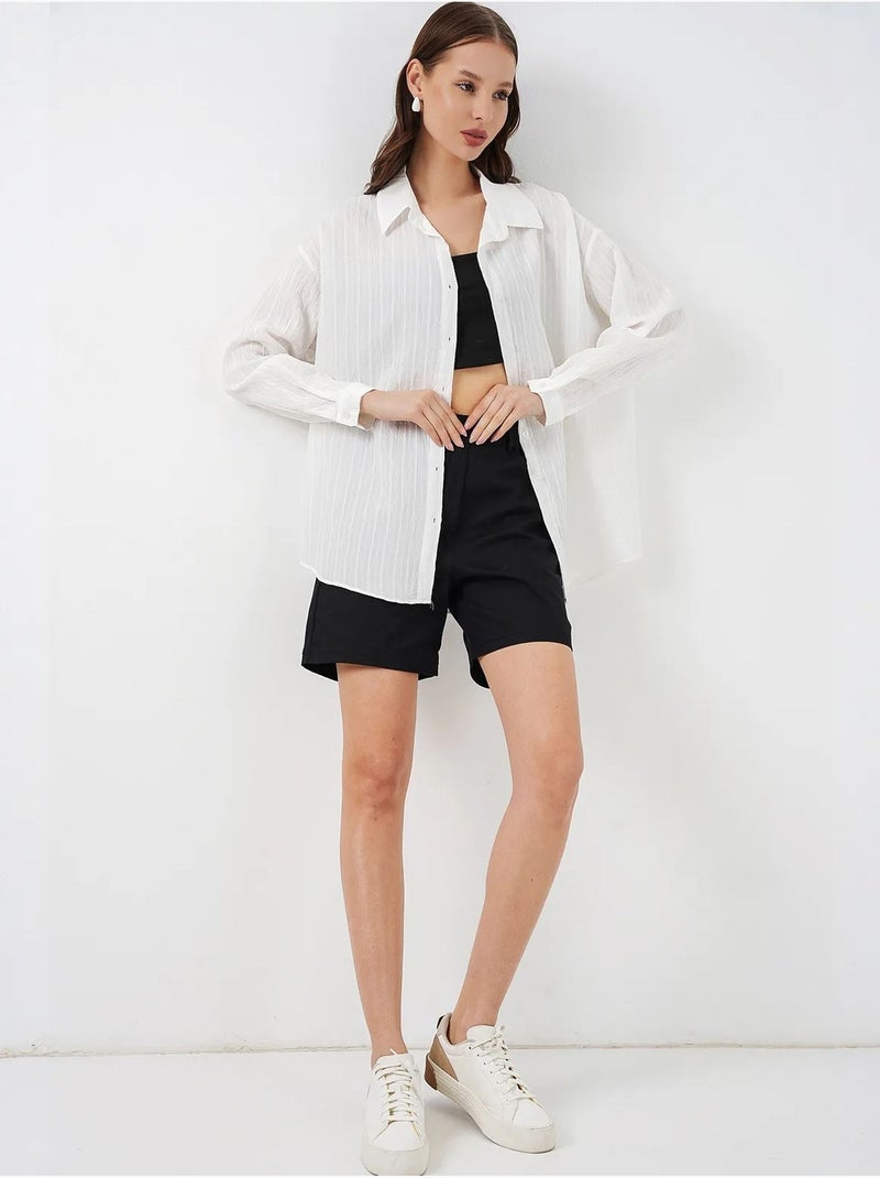 Camisa oversize texturizada às riscas com fecho de botões bdart Branco sujo - Kiabi