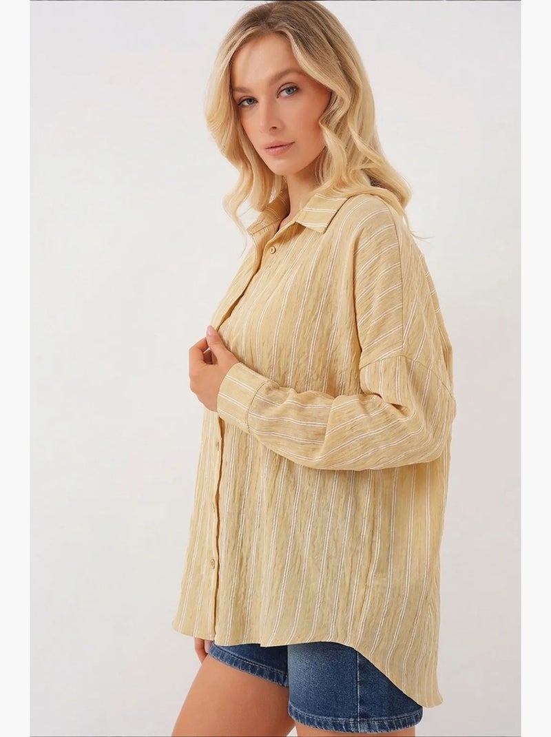 Camisa oversize texturizada às riscas com fecho de botões bdart Multicolorido - Kiabi