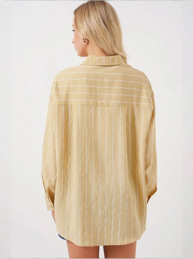 Camisa oversize texturizada às riscas com fecho de botões bdart Multicolorido - Kiabi