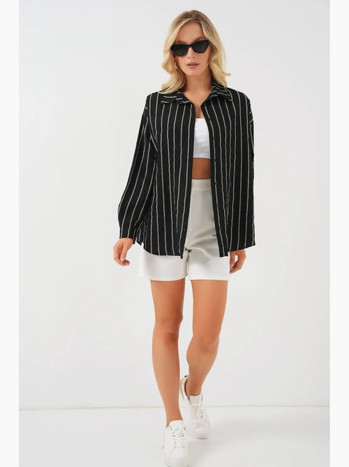 Camisa oversize texturizada às riscas com fecho de botões bdart - Kiabi