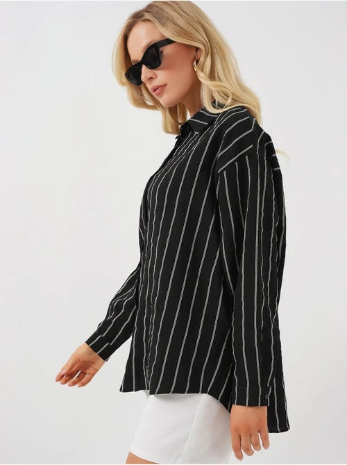 Camisa oversize texturizada às riscas com fecho de botões bdart - Kiabi