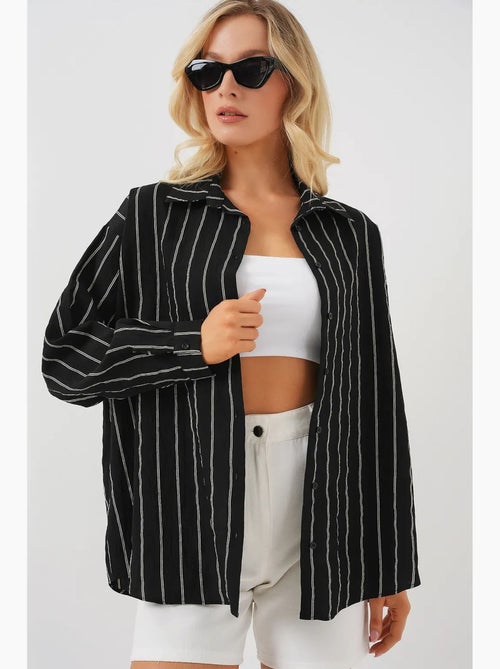 Camisa oversize texturizada às riscas com fecho de botões bdart - Kiabi