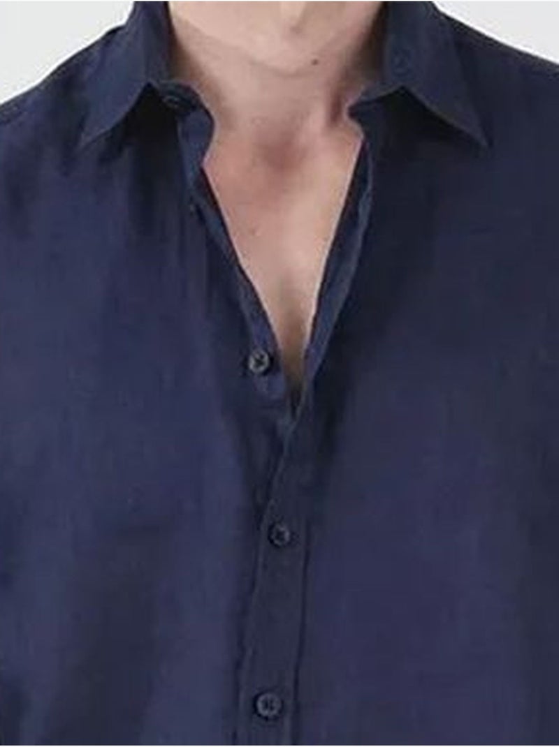 Camisa oversized abotoada com colarinho de camisa giesto Azul-marinho - Kiabi