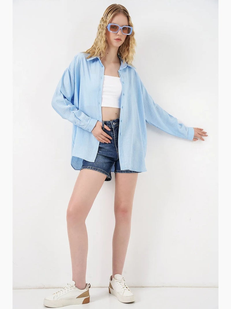 Camisa oversized abotoada de manga comprida bdart Azul claro - Kiabi