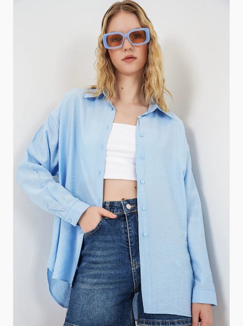 Camisa oversized abotoada de manga comprida bdart - Kiabi Camisa oversized abotoada de manga comprida bdart - Kiabi