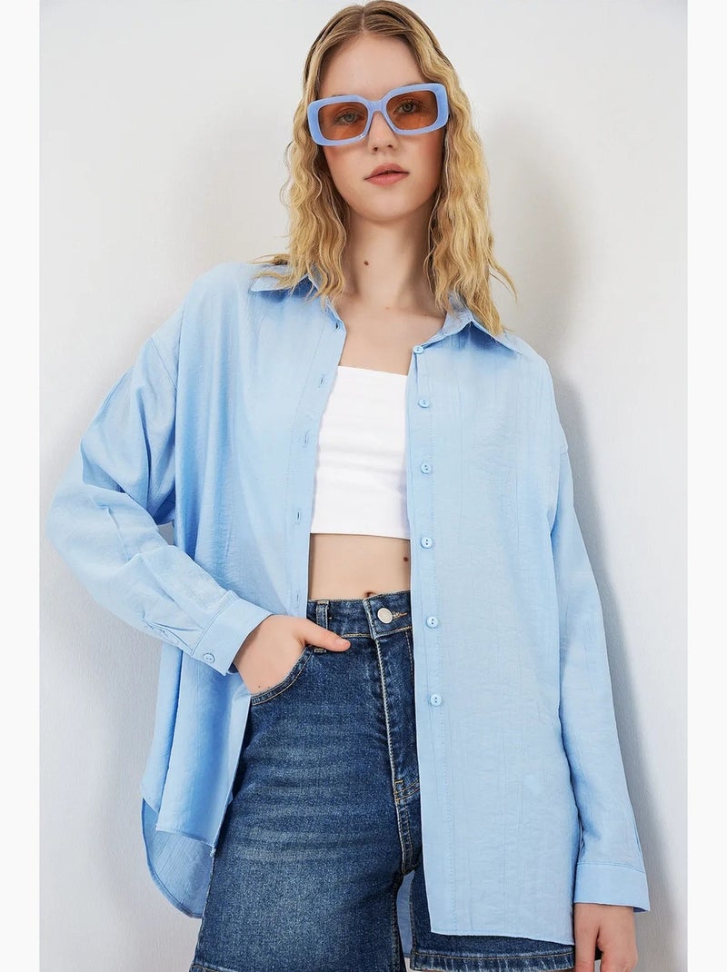 Camisa oversized abotoada de manga comprida bdart Azul claro - Kiabi