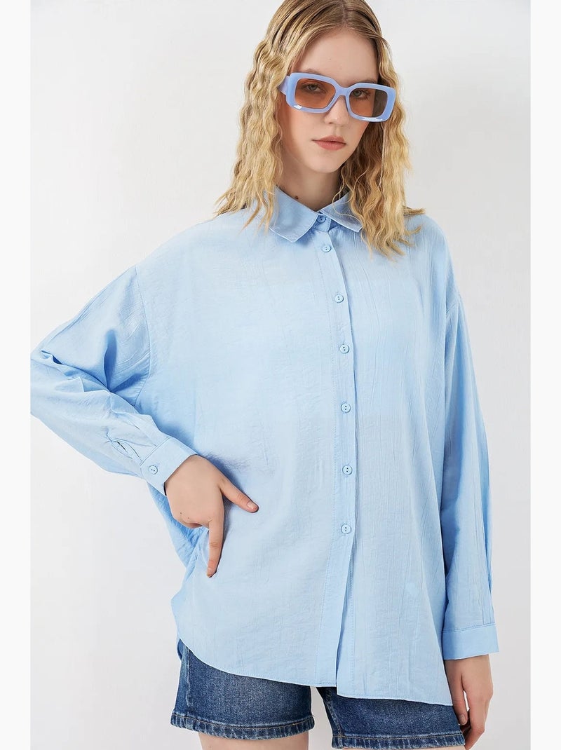 Camisa oversized abotoada de manga comprida bdart Azul claro - Kiabi