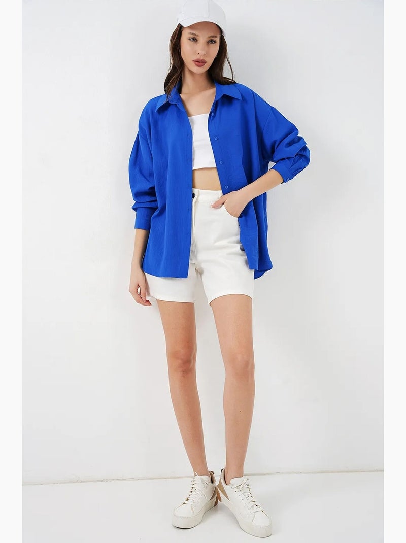 Camisa oversized abotoada de manga comprida bdart Azul-elétrico - Kiabi