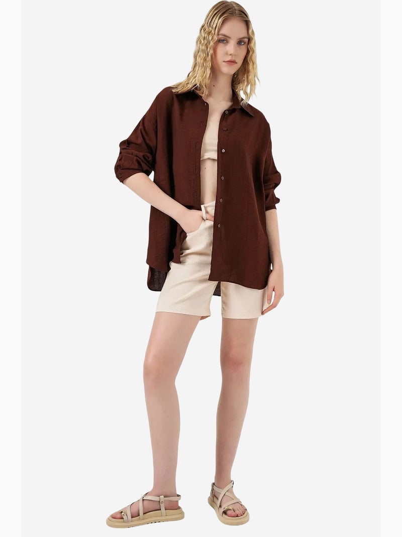 Camisa oversized abotoada de manga comprida bdart Castanho-chocolate - Kiabi