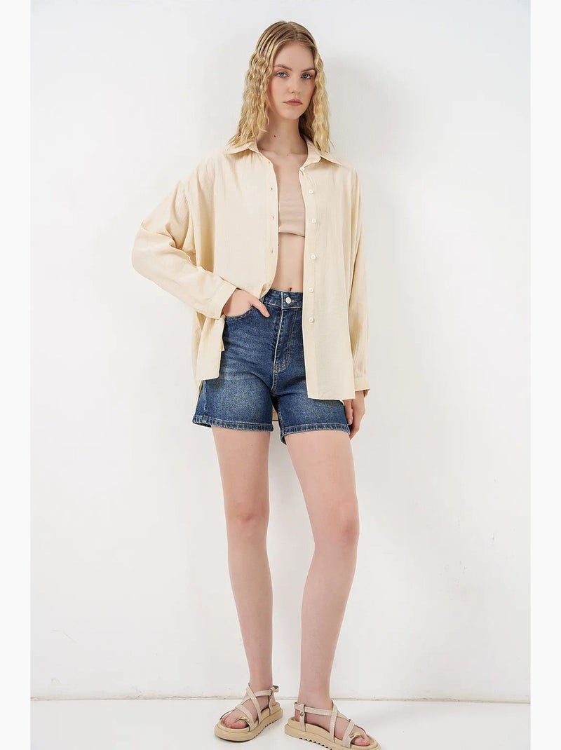 Camisa oversized abotoada de manga comprida bdart Creme - Kiabi