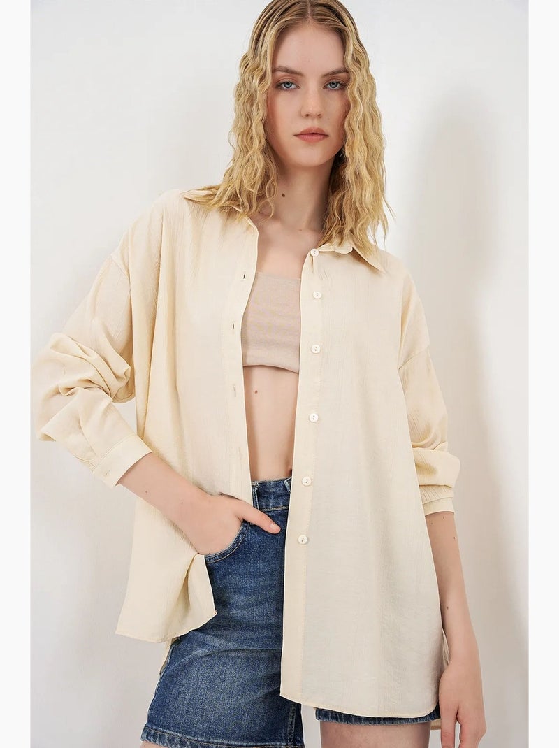 Camisa oversized abotoada de manga comprida bdart Creme - Kiabi