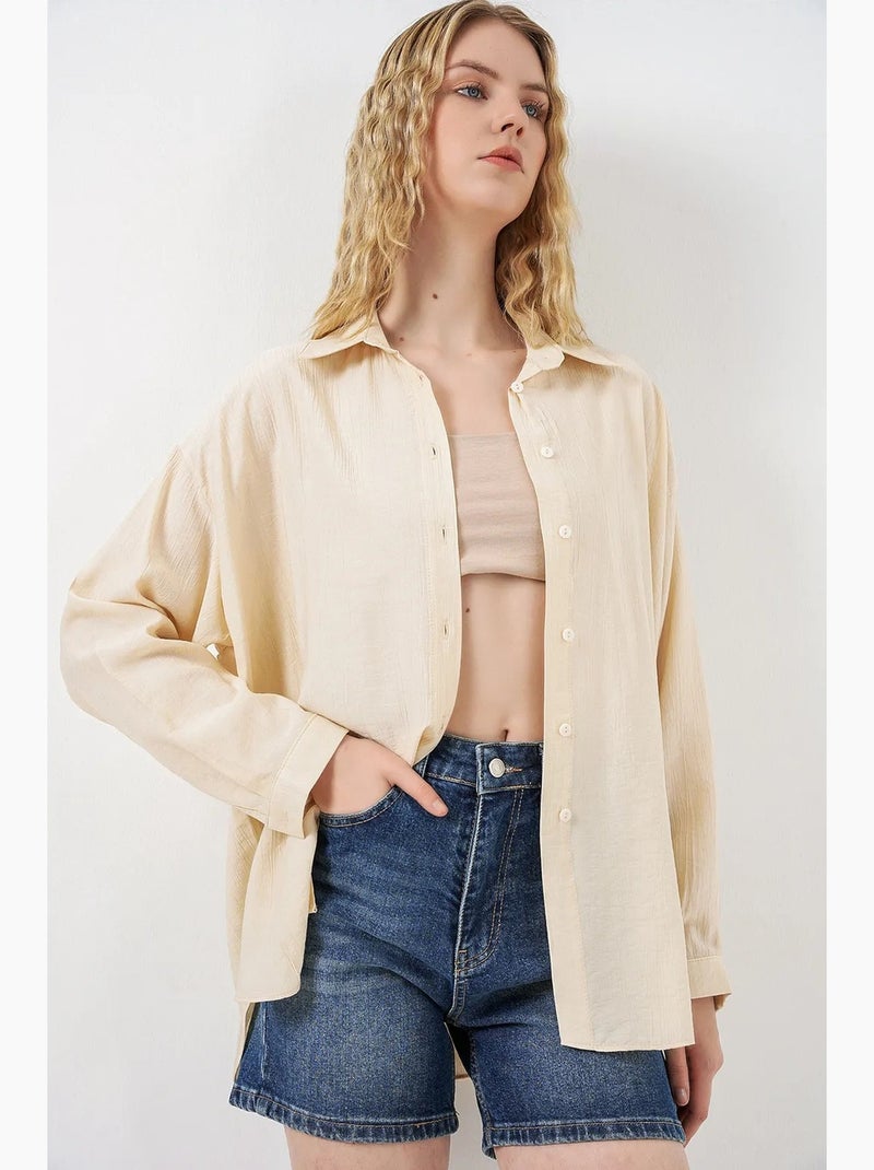 Camisa oversized abotoada de manga comprida bdart Creme - Kiabi