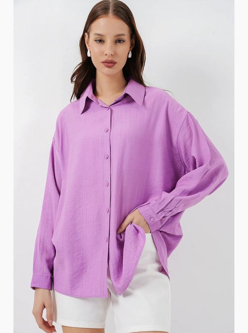 Camisa oversized abotoada de manga comprida bdart - Kiabi Camisa oversized abotoada de manga comprida bdart - Kiabi