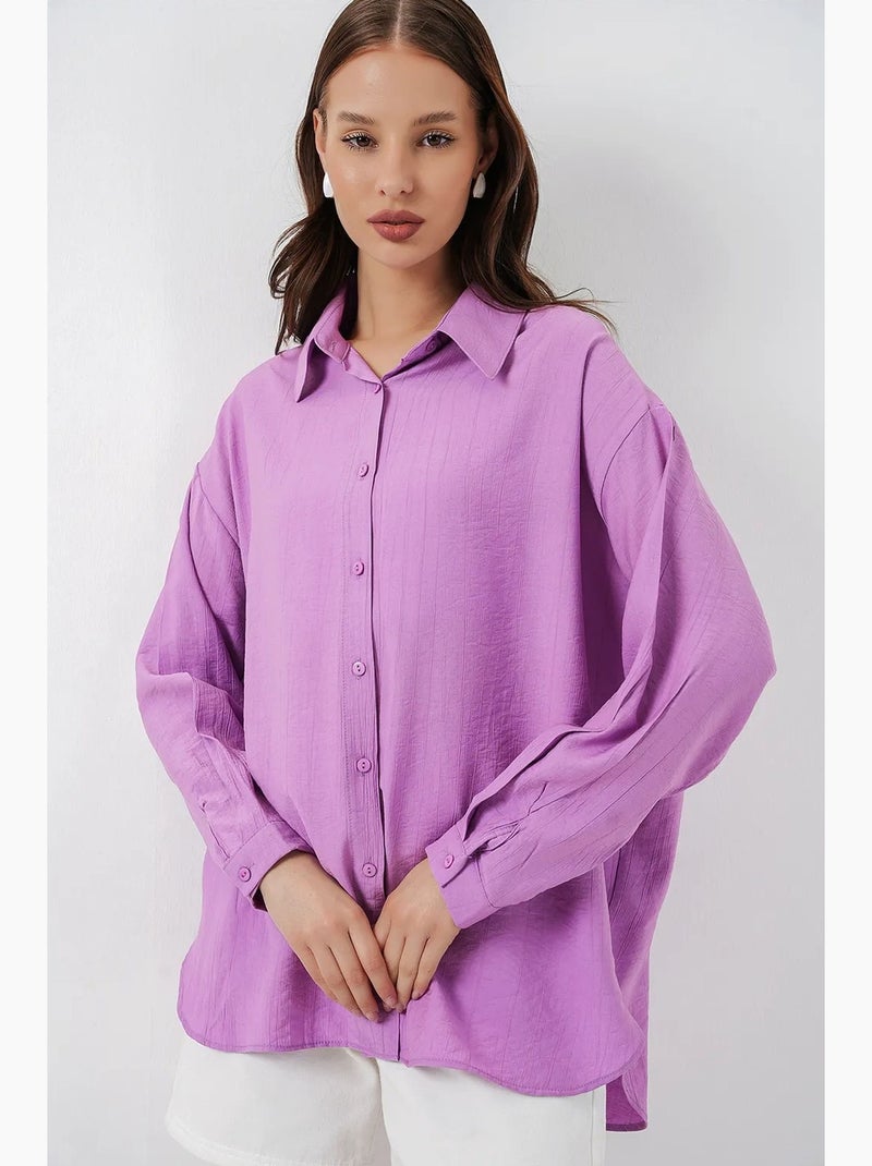 Camisa oversized abotoada de manga comprida bdart Lavanda - Kiabi