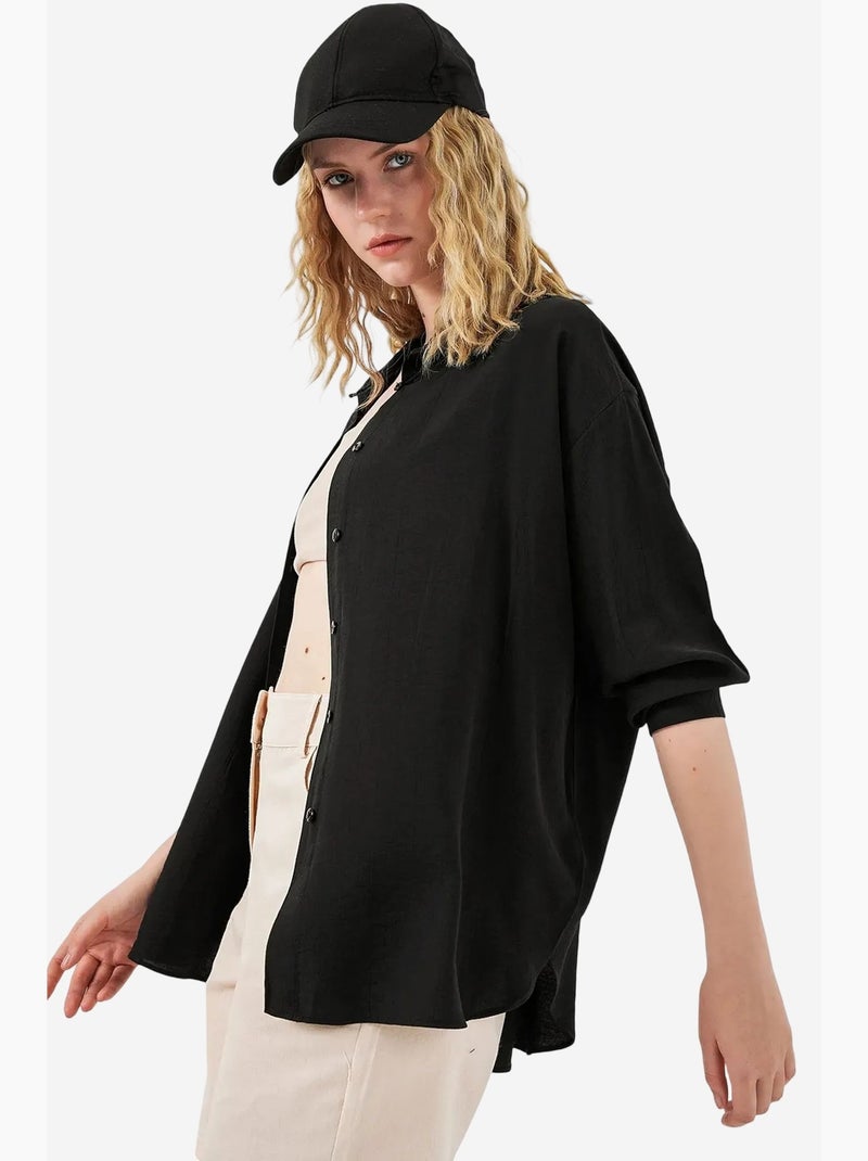 Camisa oversized abotoada de manga comprida bdart Preto - Kiabi