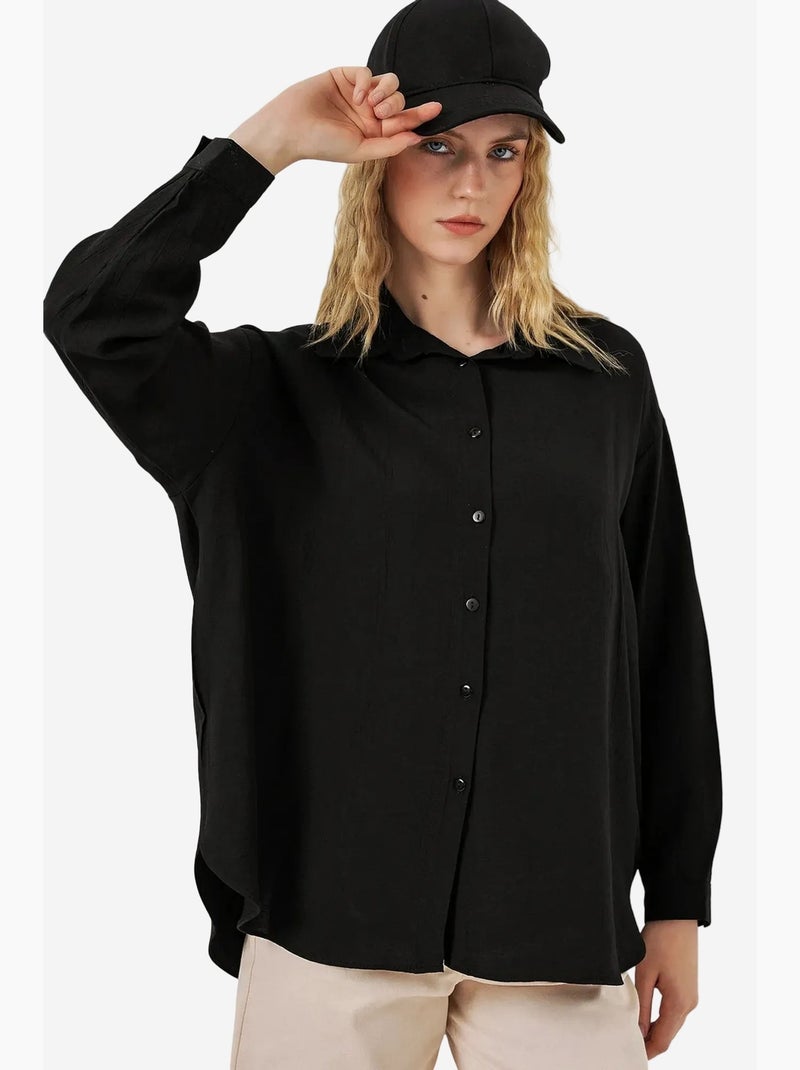 Camisa oversized abotoada de manga comprida bdart Preto - Kiabi