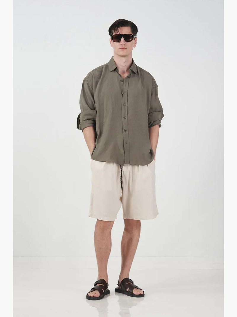Camisa oversized abotoada de manga comprida giesto Cáqui - Kiabi
