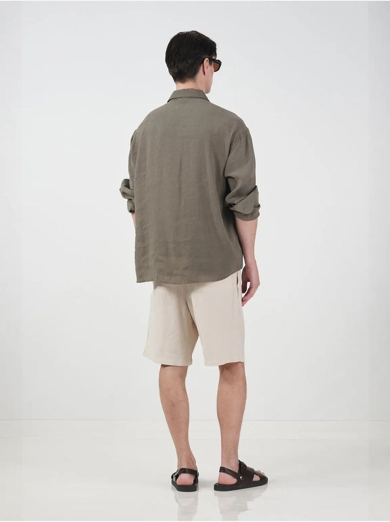 Camisa oversized abotoada de manga comprida giesto Cáqui - Kiabi
