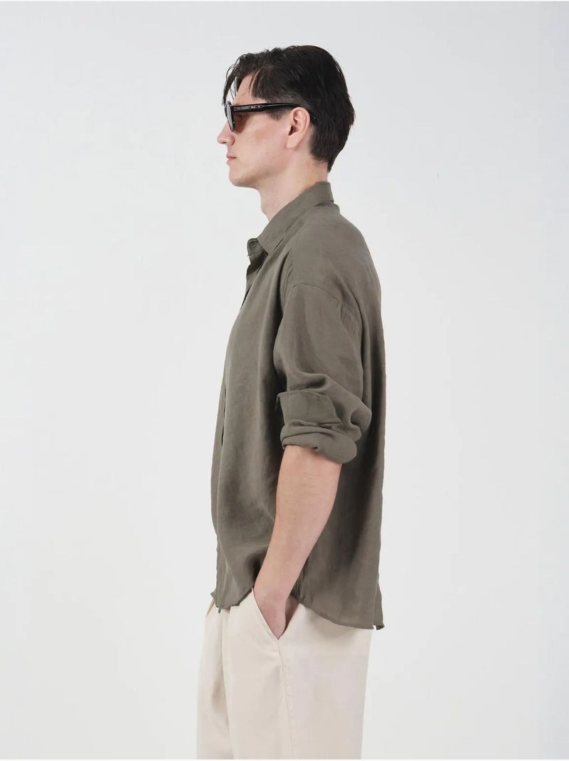 Camisa oversized abotoada de manga comprida giesto Cáqui - Kiabi