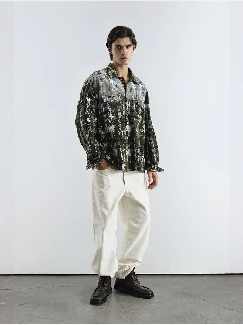 Camisa oversized aos quadrados texturizada com bolso giesto Cáqui - Kiabi
