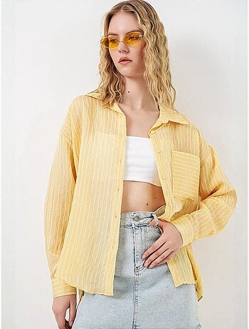Camisa oversized às riscas com abotoamento frontal bdart