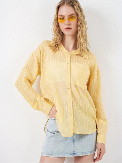 Camisa oversized às riscas com abotoamento frontal bdart - Kiabi