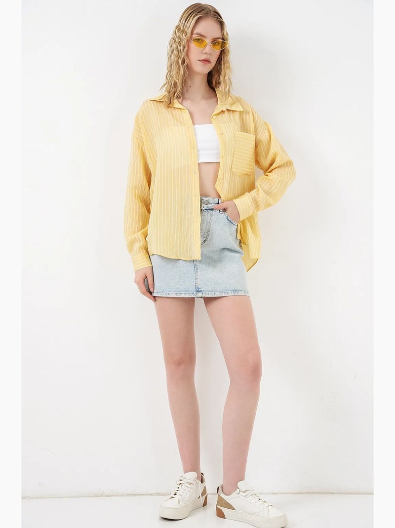 Camisa oversized às riscas com abotoamento frontal bdart Âmbar - Kiabi