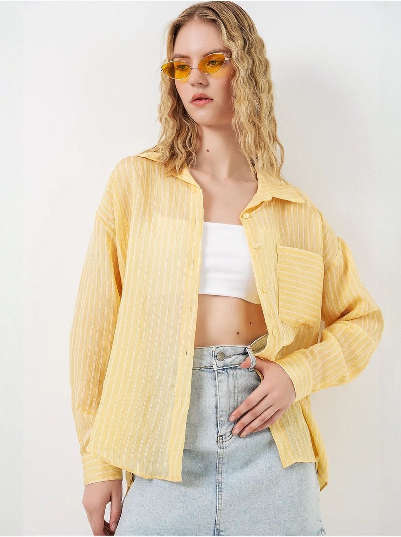 Camisa oversized às riscas com abotoamento frontal bdart Âmbar - Kiabi