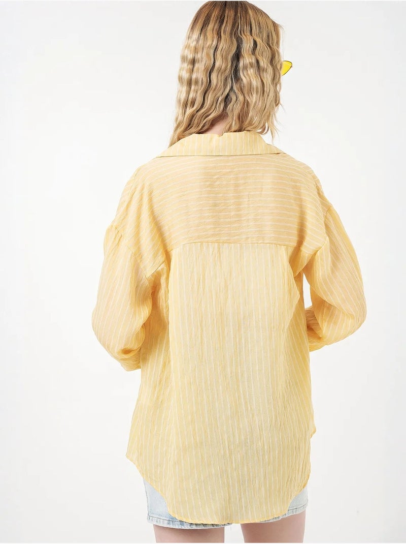 Camisa oversized às riscas com abotoamento frontal bdart Âmbar - Kiabi