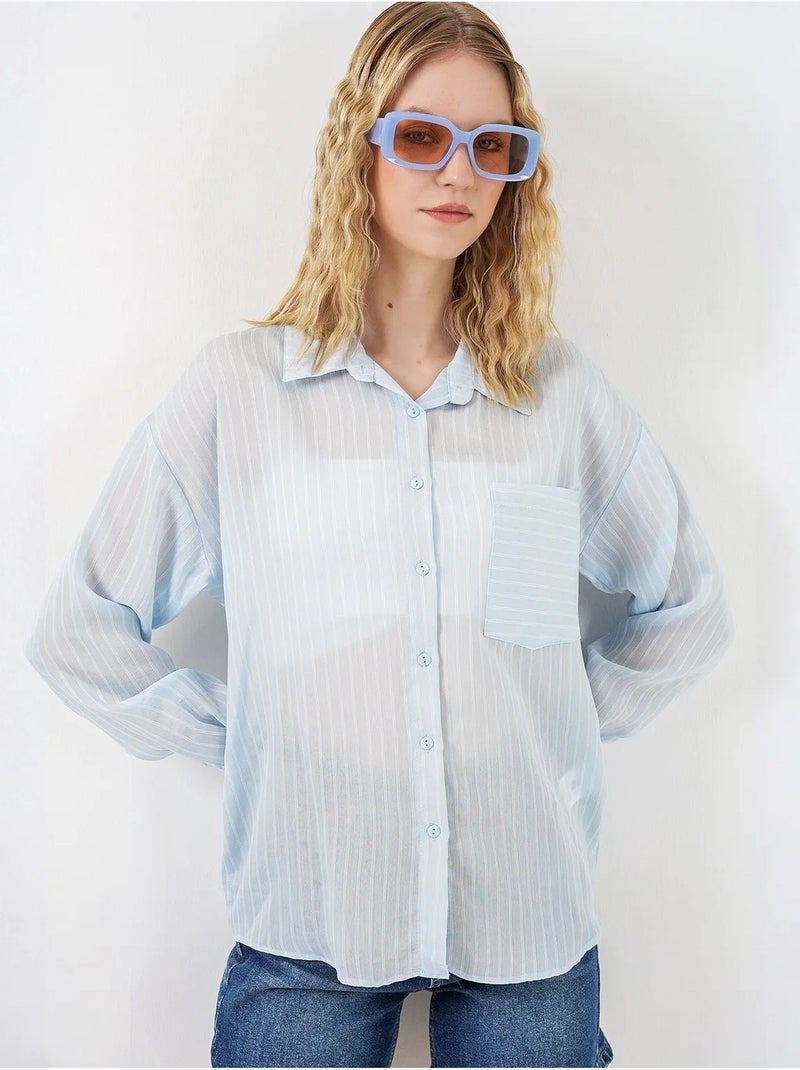 Camisa oversized às riscas com abotoamento frontal bdart Azul claro - Kiabi