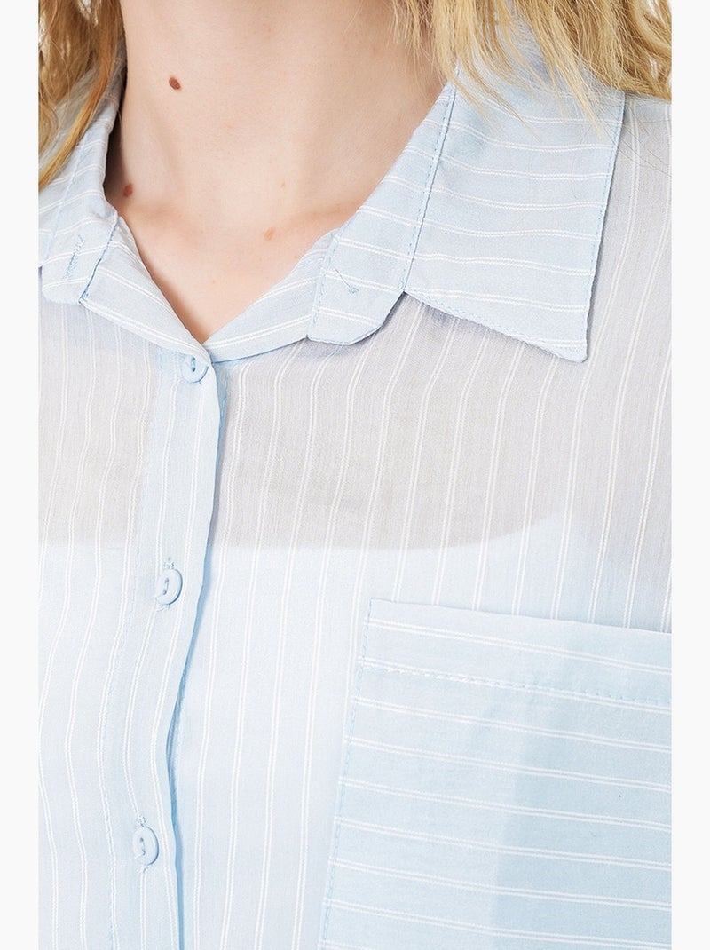 Camisa oversized às riscas com abotoamento frontal bdart Azul claro - Kiabi