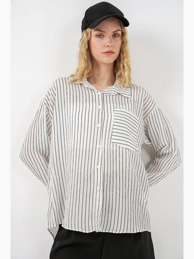 Camisa oversized às riscas com abotoamento frontal bdart Branco - Kiabi