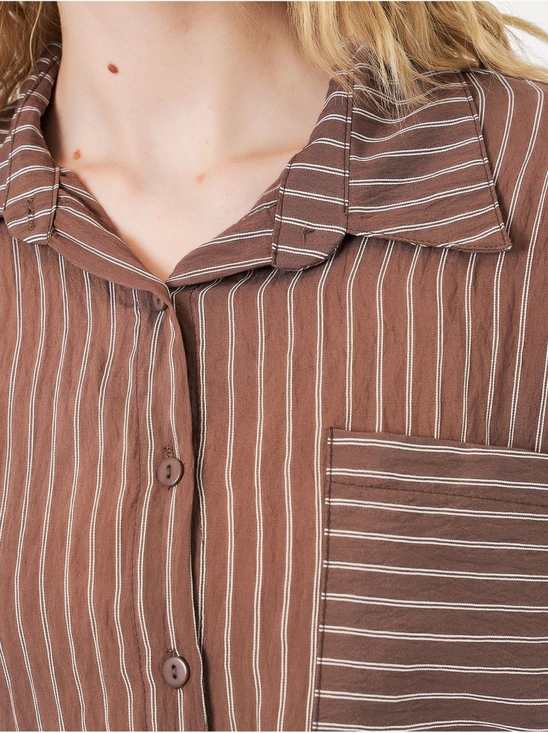 Camisa oversized às riscas com abotoamento frontal bdart Castanho-chocolate - Kiabi