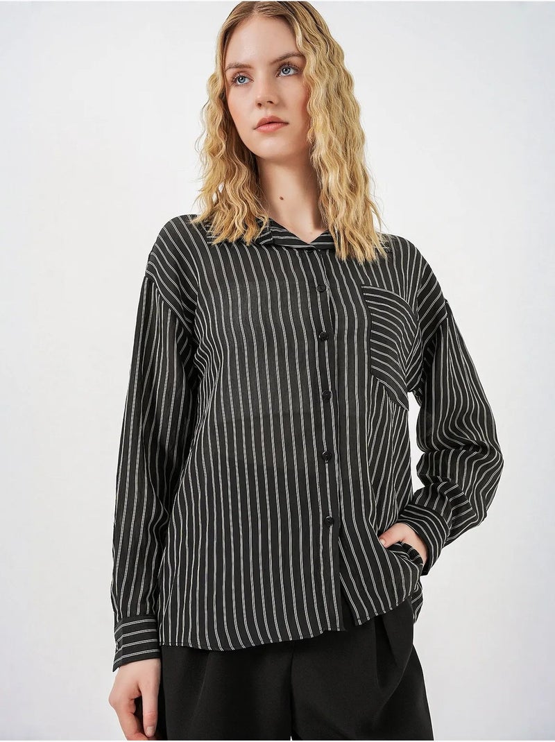 Camisa oversized às riscas com abotoamento frontal bdart Preto - Kiabi