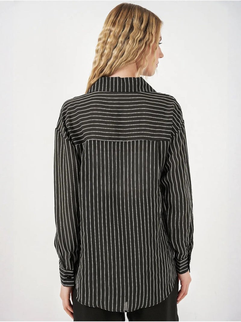 Camisa oversized às riscas com abotoamento frontal bdart Preto - Kiabi